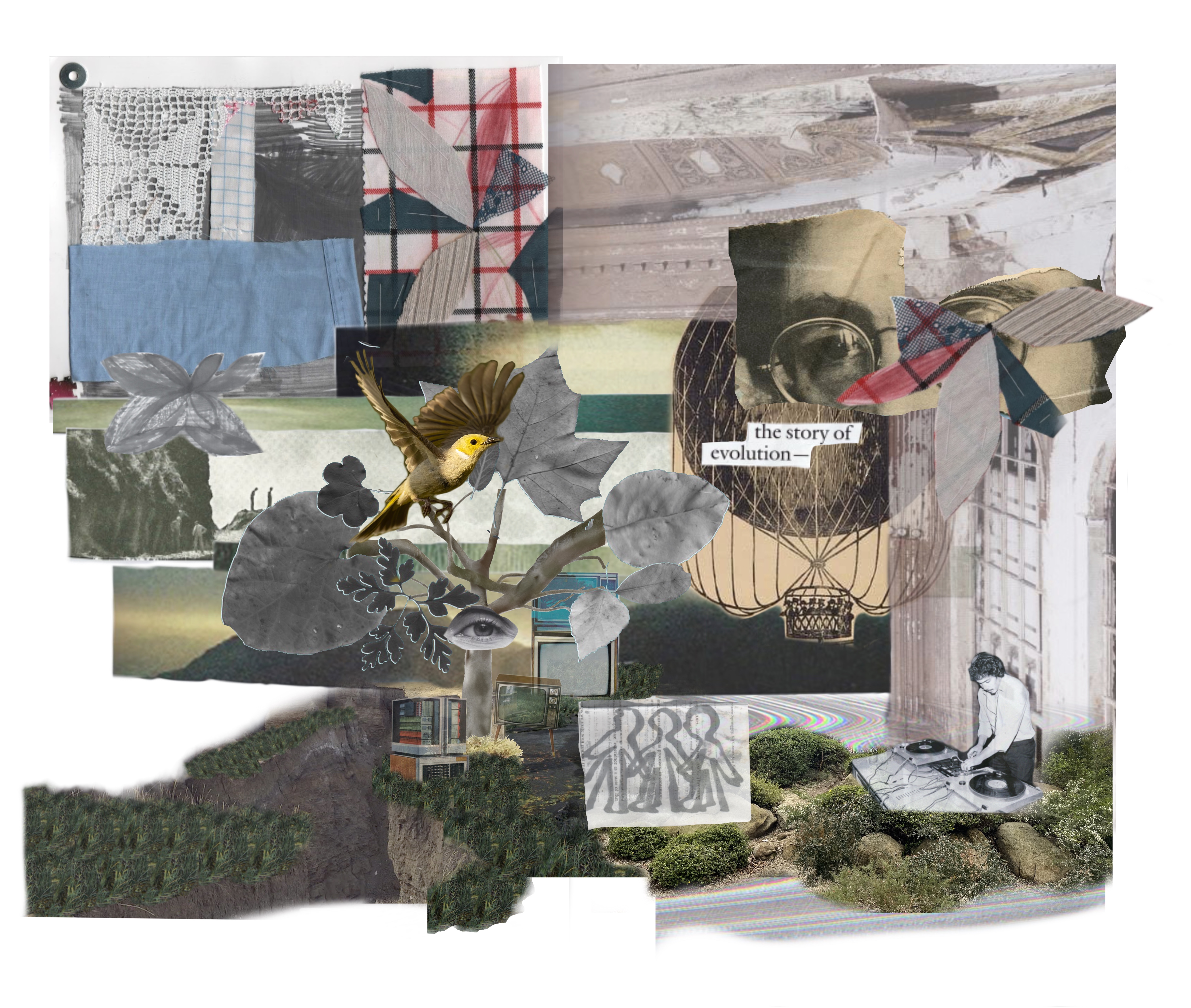 Collaborative a/r/tographic collage by the editirs responding to the articles.